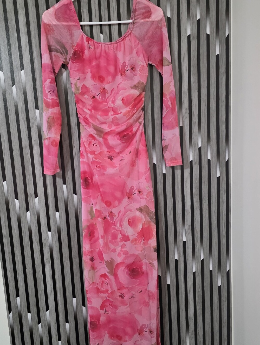 Women's Pink Floral Long Sleeve Maxi Dress